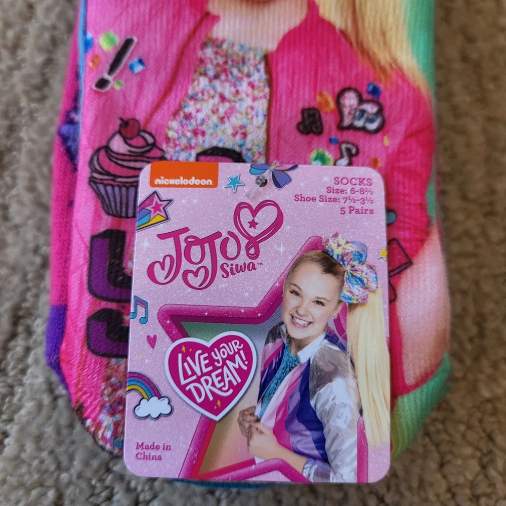 Girl’s JoJo Siwa Shorty Socks – 5 Pair Set – Size 6–8.5 – NWT
